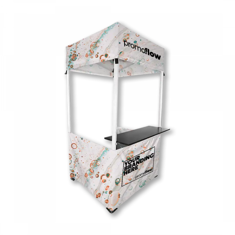 1x1m promotional gazebo with built-in counter and custom branding