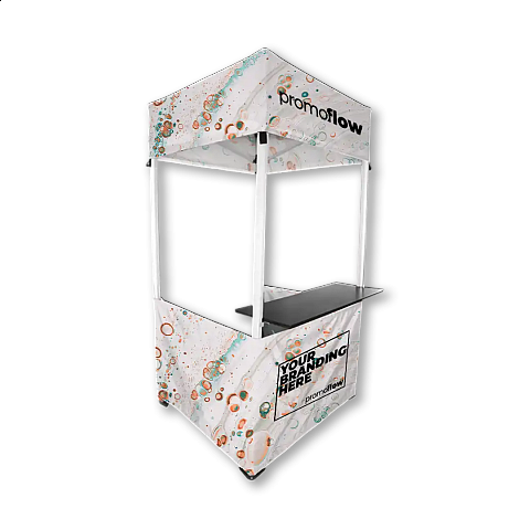 1x1m promotional gazebo with built-in counter and custom branding