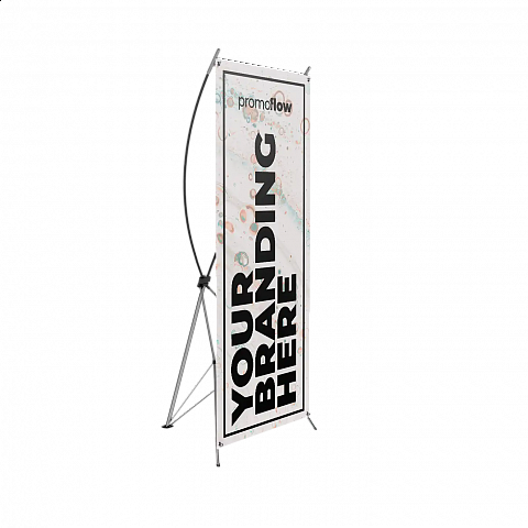 Portable X-Frame banner with custom printed PVC graphics for brand promotion