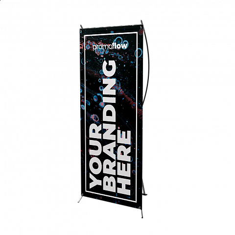 Portable X-Frame banner with custom printed PVC graphics for brand promotion