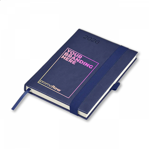 2026 A5 promotional diary with soft-touch Thermo PU cover, FSC pages, ribbon marker, pen loop and elastic band – ideal b